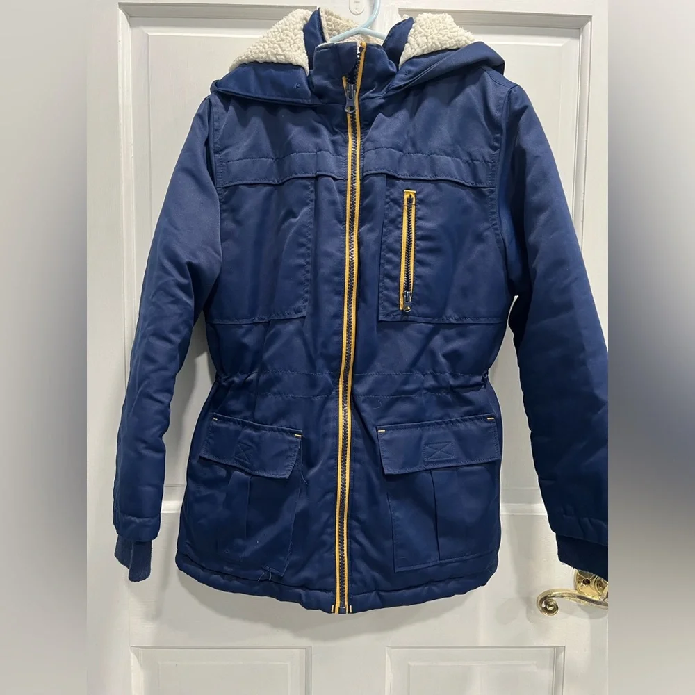 CAT & JACK Blue Full Zip Winter Hooded Pockets Coat SIZE 6/7 SM BOYS Pre Loved